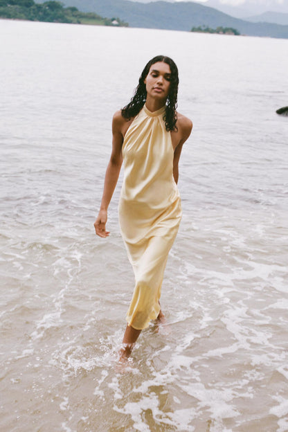 Satin Halter Midi Dress