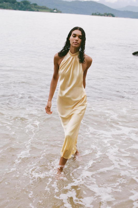 Satin Halter Midi Dress