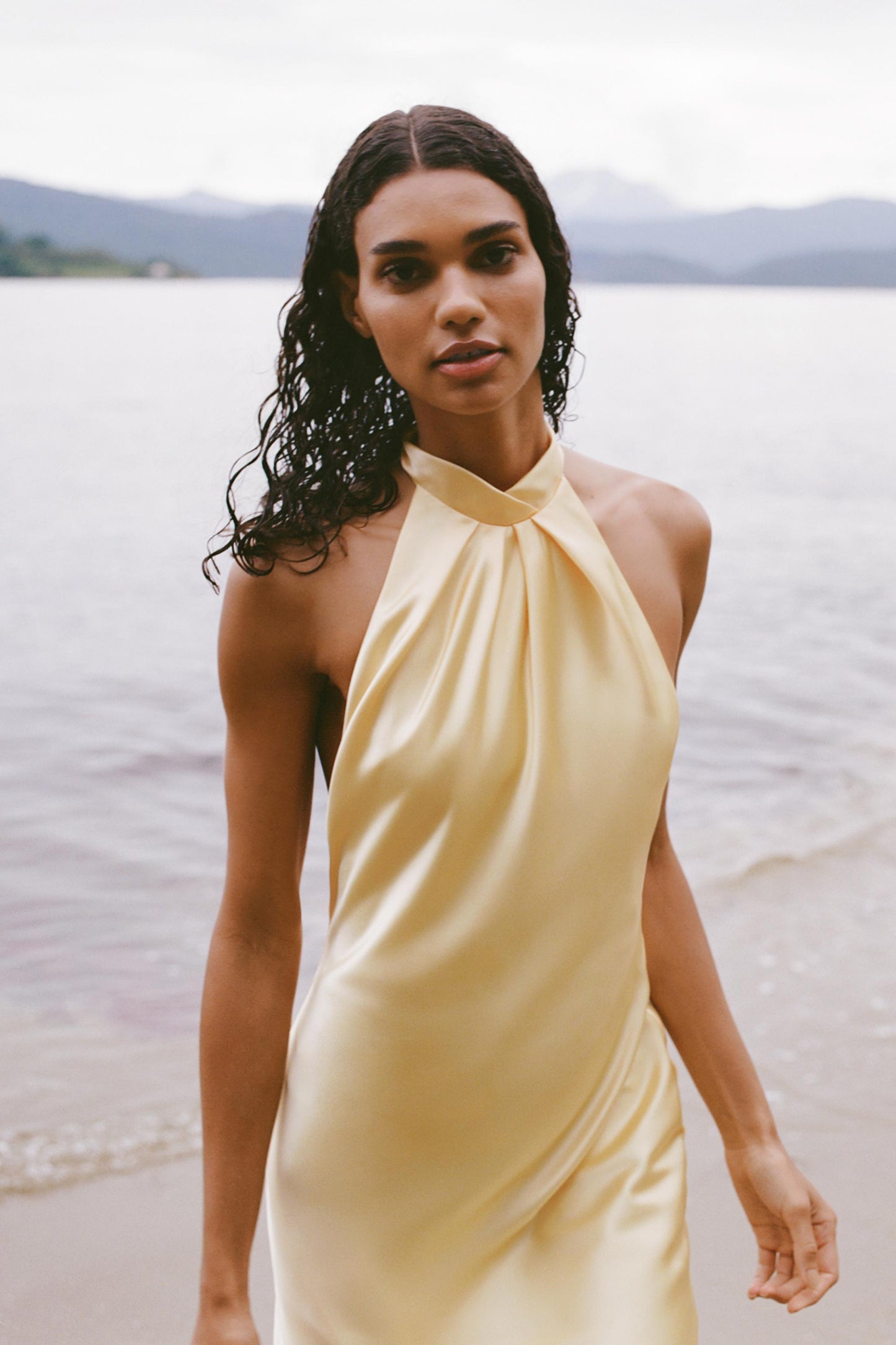 Satin Halter Midi Dress